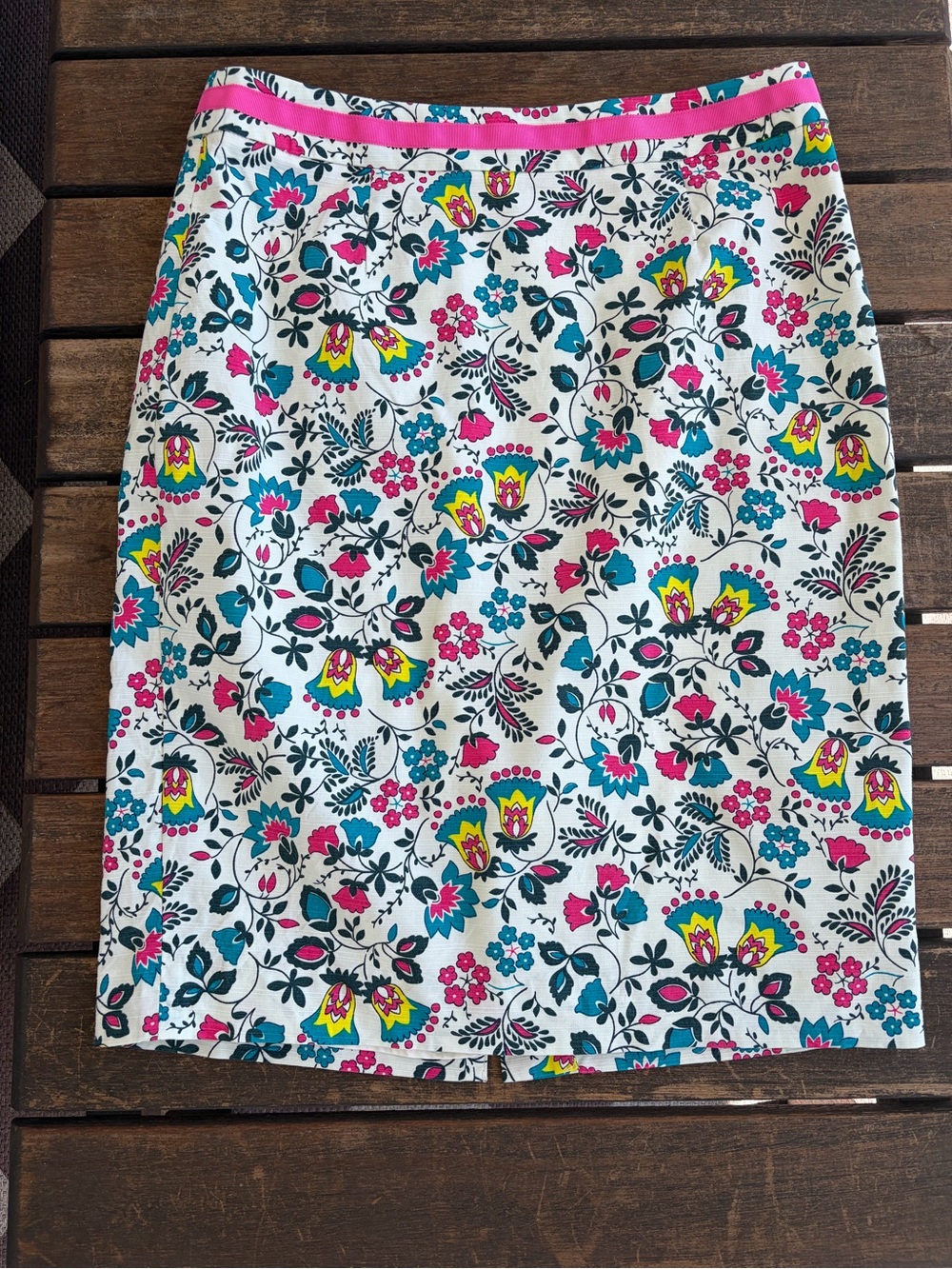 BODEN Modern Pencil Skirt High Waist, White with Colorful Floral, UK 12R / US 8R